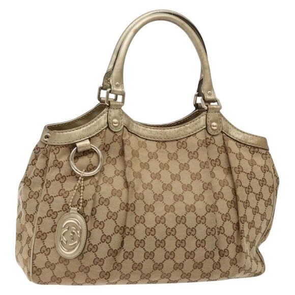 GUCCI GG Canvas Hand Bag Beige Gold 211944 Auth 135993 - Picture 1 of 16